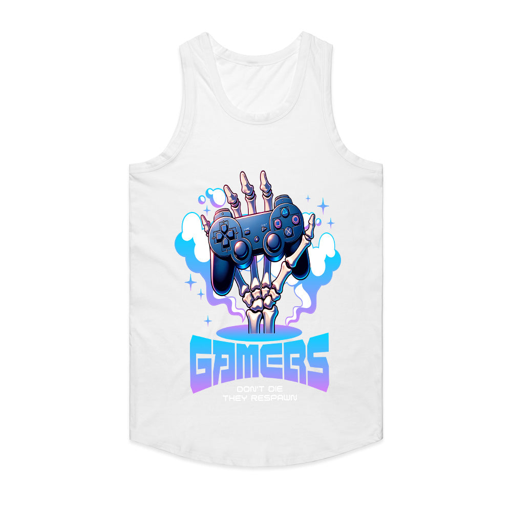 "Gamers Don’t Die, They Respawn – Skeleton Hand Gaming T-Shirt"