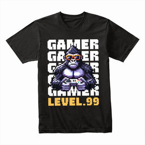 "Level 99 Gamer Gorilla – Pixel Art Retro Gaming T-Shirt"