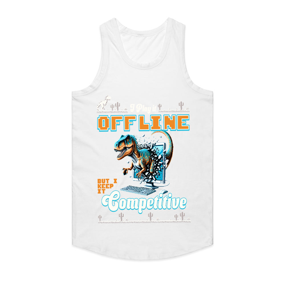 "I Play It Offline, But I Keep It Competitive" Dinosaur Gamer T-Shirt