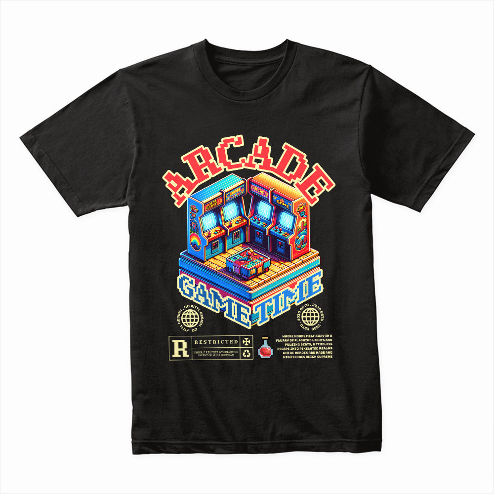 "Arcade Game Time – Retro Neon Gaming T-Shirt for Classic Gamers"