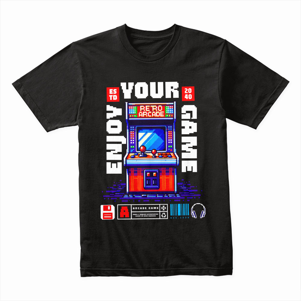 "Enjoy Your Game – Retro Arcade Pixel Art Gaming T-Shirt"