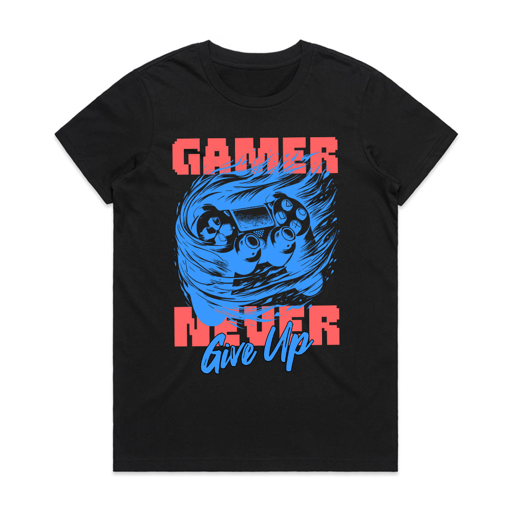 "Gamer Never Give Up" Motivational Gaming T-Shirt – Ultimate Gamer Spirit Tee