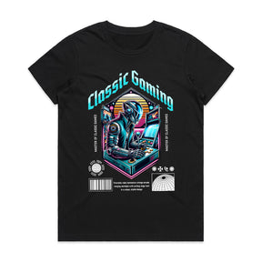 "Classic Gaming Cyberpunk T-Shirt – Futuristic Retro Arcade Design"