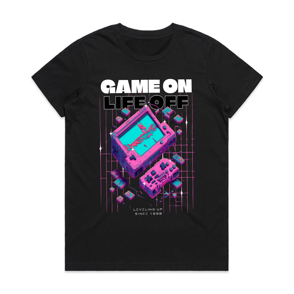 "Game On, Life Off – Retro Cyberpunk Gaming T-Shirt for Gamers"