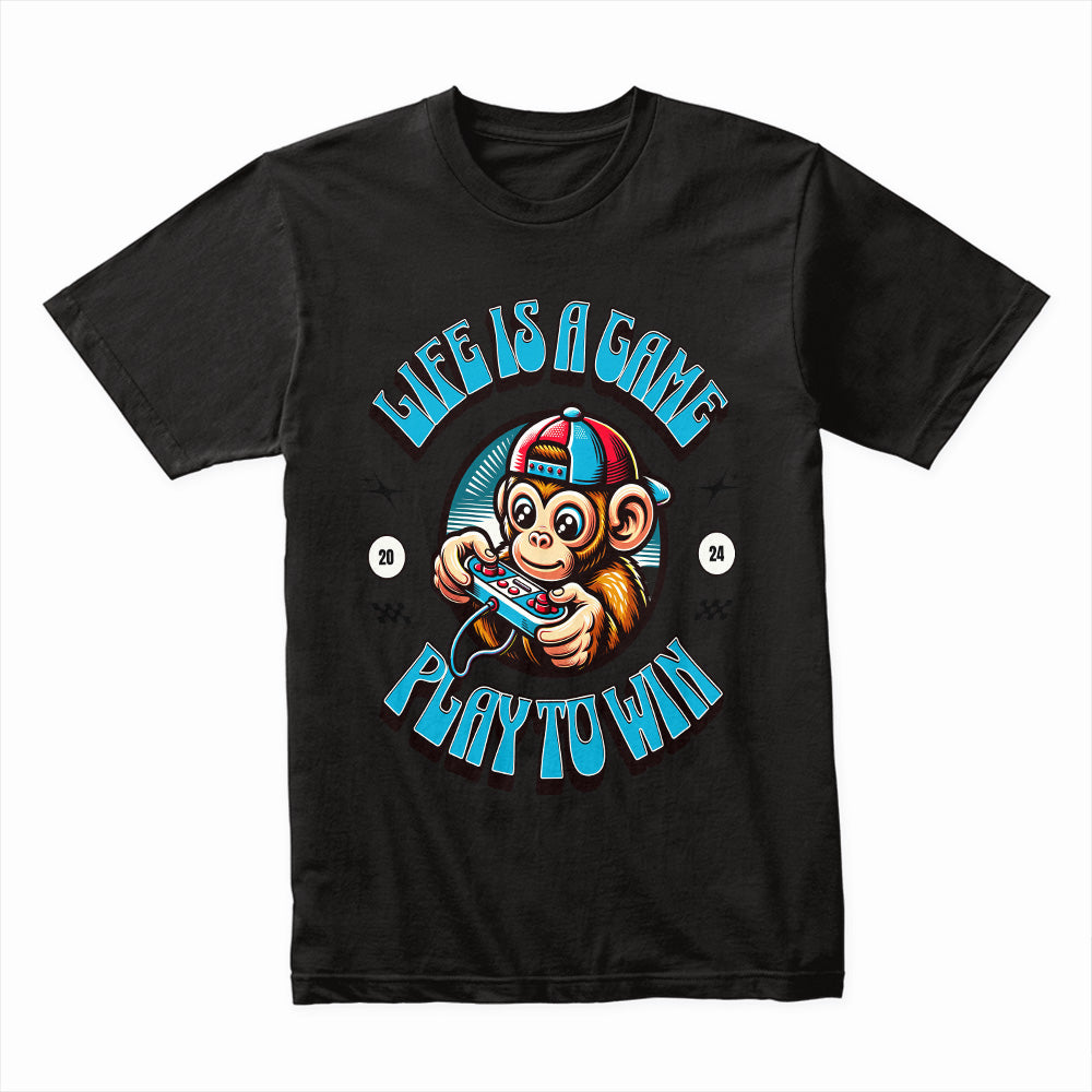 "Life Is a Game – Play to Win" Gamer Monkey T-Shirt