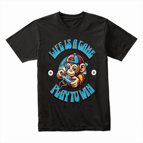"Life Is a Game – Play to Win" Gamer Monkey T-Shirt