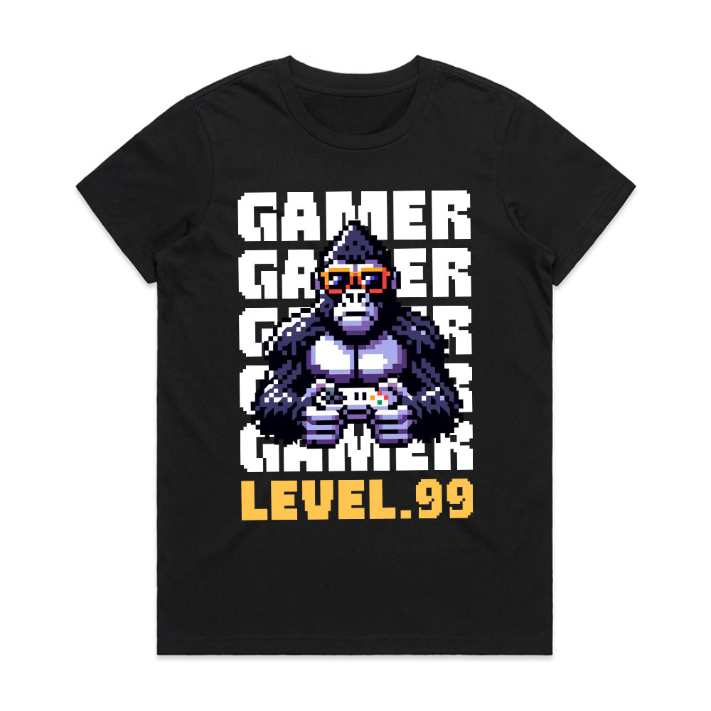 "Level 99 Gamer Gorilla – Pixel Art Retro Gaming T-Shirt"
