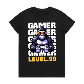 "Level 99 Gamer Gorilla – Pixel Art Retro Gaming T-Shirt"