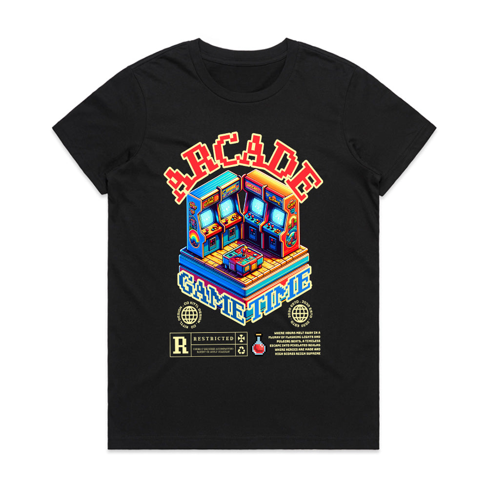 "Arcade Game Time – Retro Neon Gaming T-Shirt for Classic Gamers"
