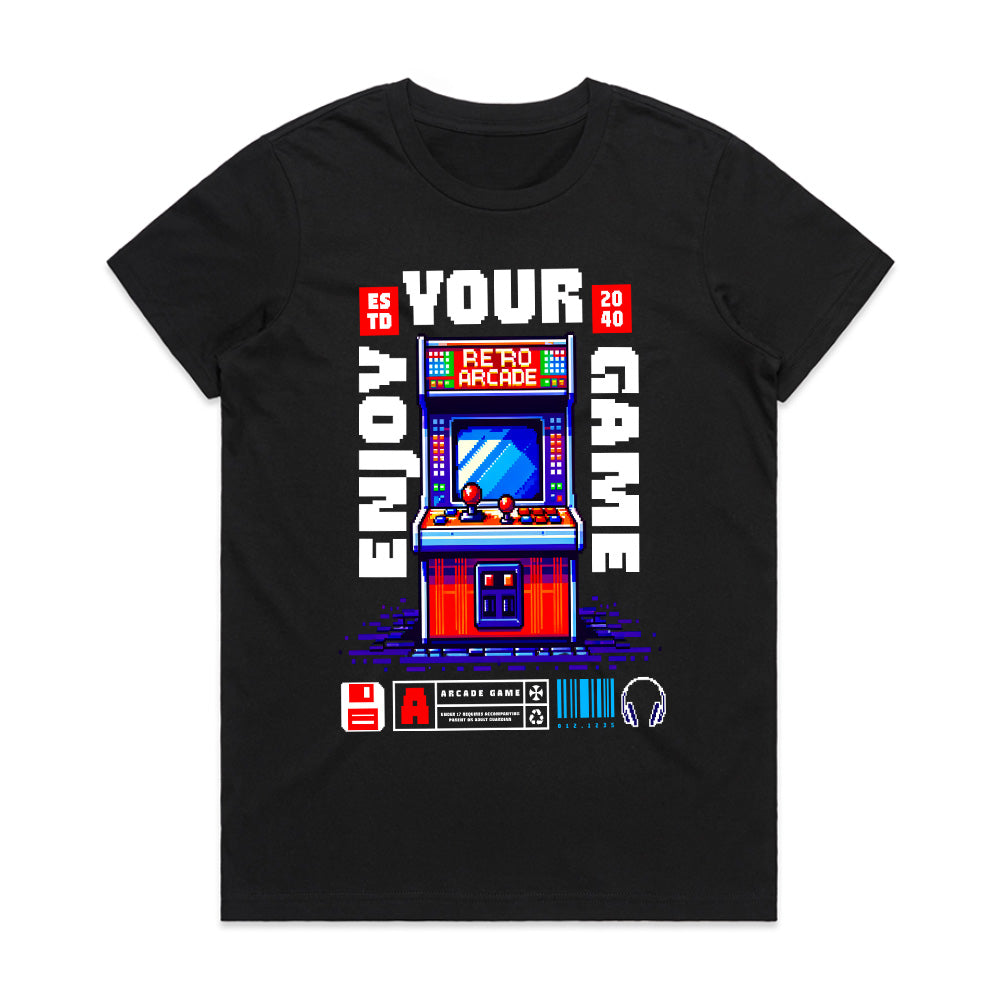 "Enjoy Your Game – Retro Arcade Pixel Art Gaming T-Shirt"
