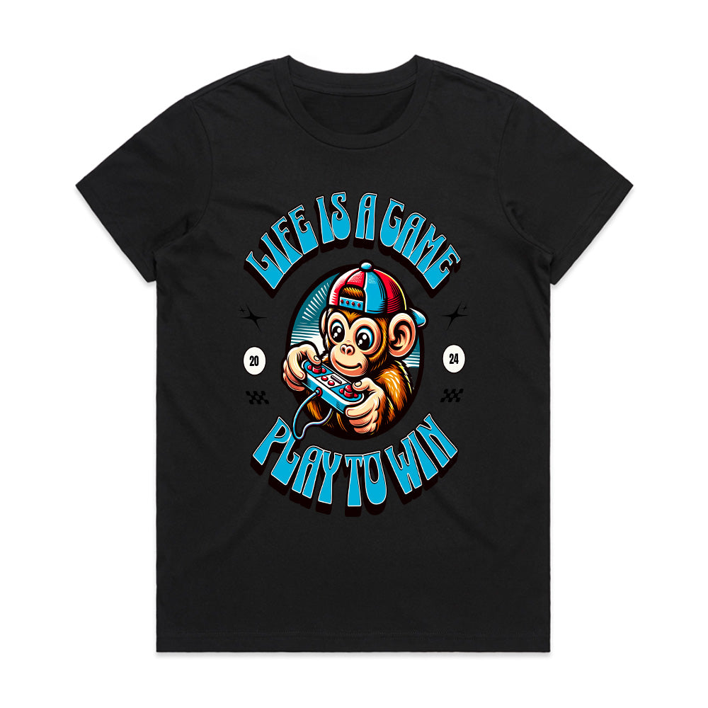 "Life Is a Game – Play to Win" Gamer Monkey T-Shirt