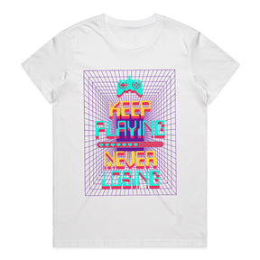 "Keep Playing, Never Losing" Cyber Neon Gaming T-Shirt