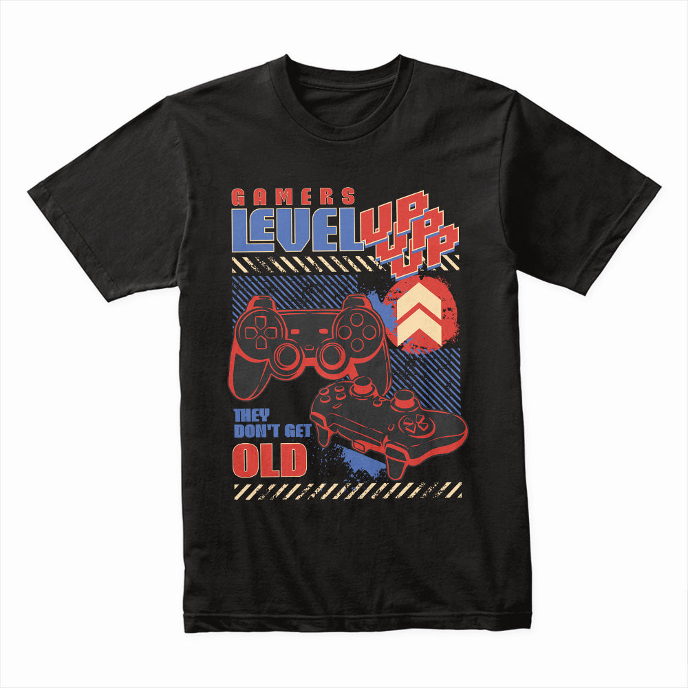 "Gamers Level Up – They Don’t Get Old" Retro Gaming Controller T-Shirt