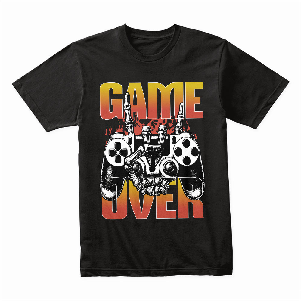 "Game Over" Skull Gamer T-Shirt - Hardcore Gaming Controller Design