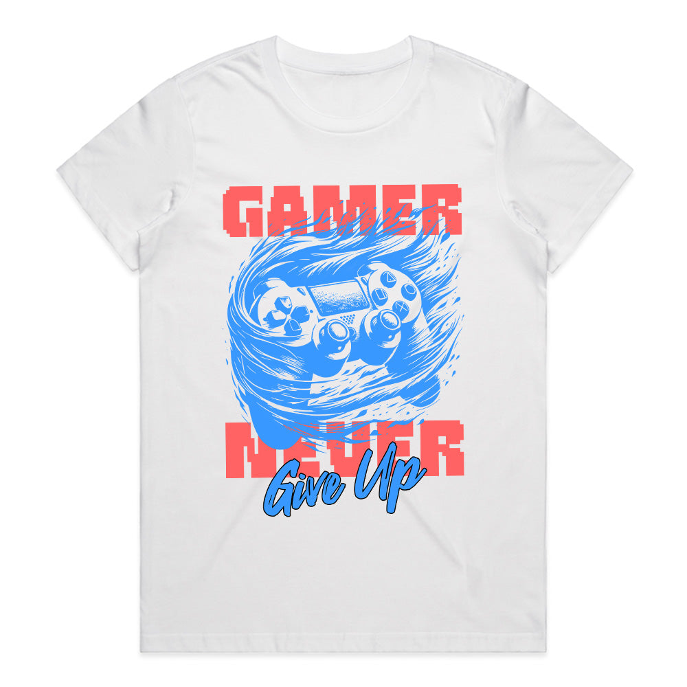 "Gamer Never Give Up" Motivational Gaming T-Shirt – Ultimate Gamer Spirit Tee