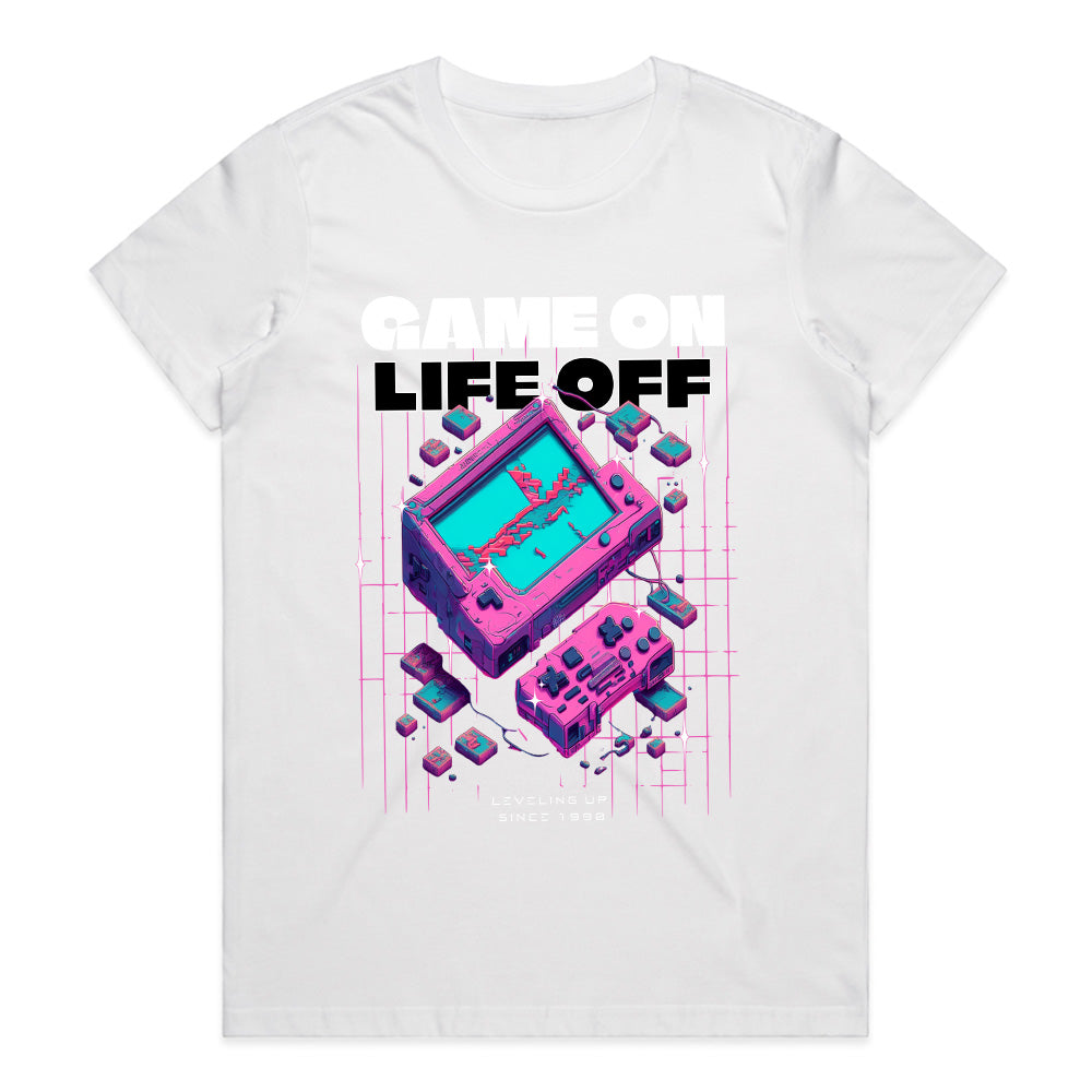 "Game On, Life Off – Retro Cyberpunk Gaming T-Shirt for Gamers"