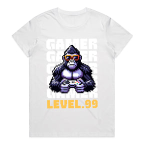 "Level 99 Gamer Gorilla – Pixel Art Retro Gaming T-Shirt"