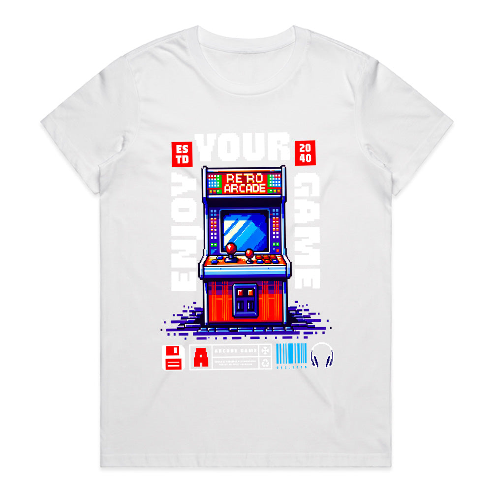 "Enjoy Your Game – Retro Arcade Pixel Art Gaming T-Shirt"