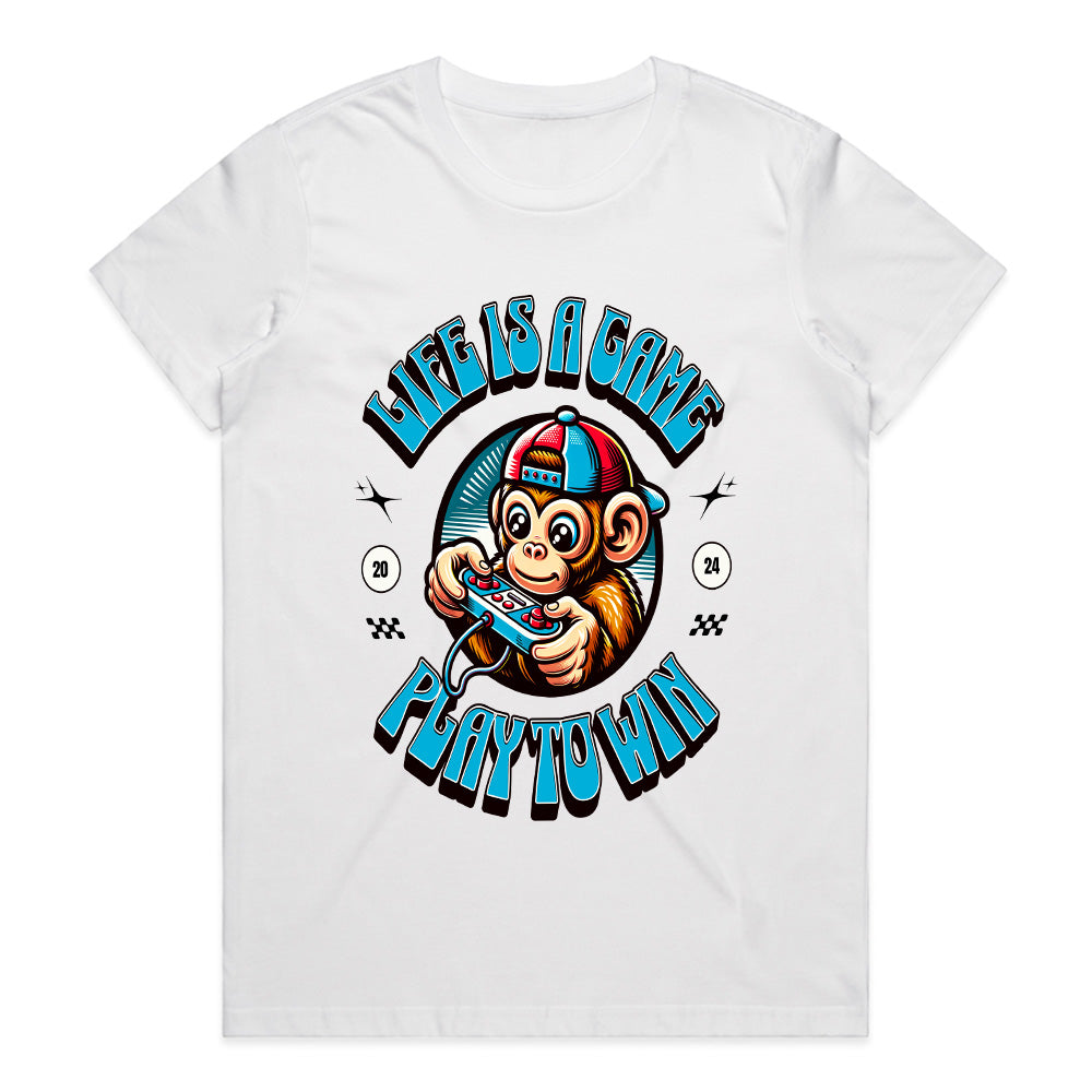 "Life Is a Game – Play to Win" Gamer Monkey T-Shirt