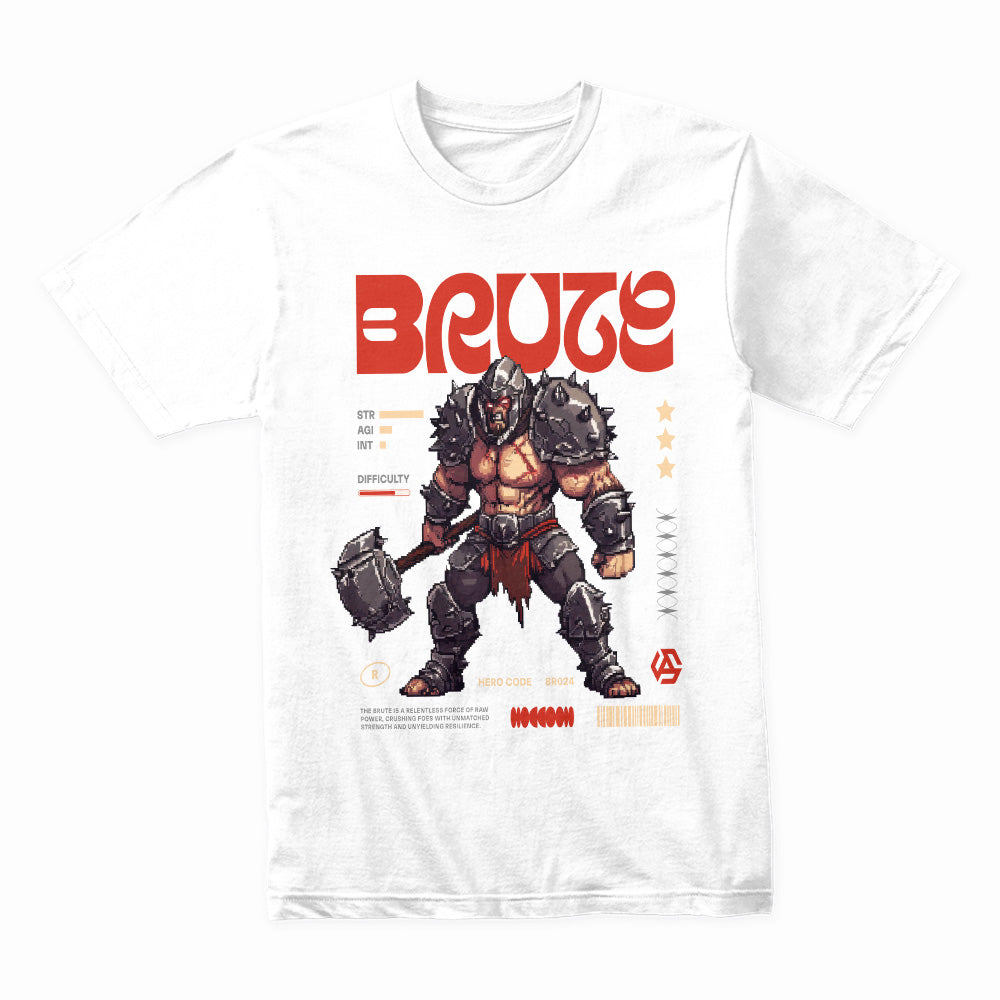 "BRUTE – Retro Pixel Warrior Gaming T-Shirt"