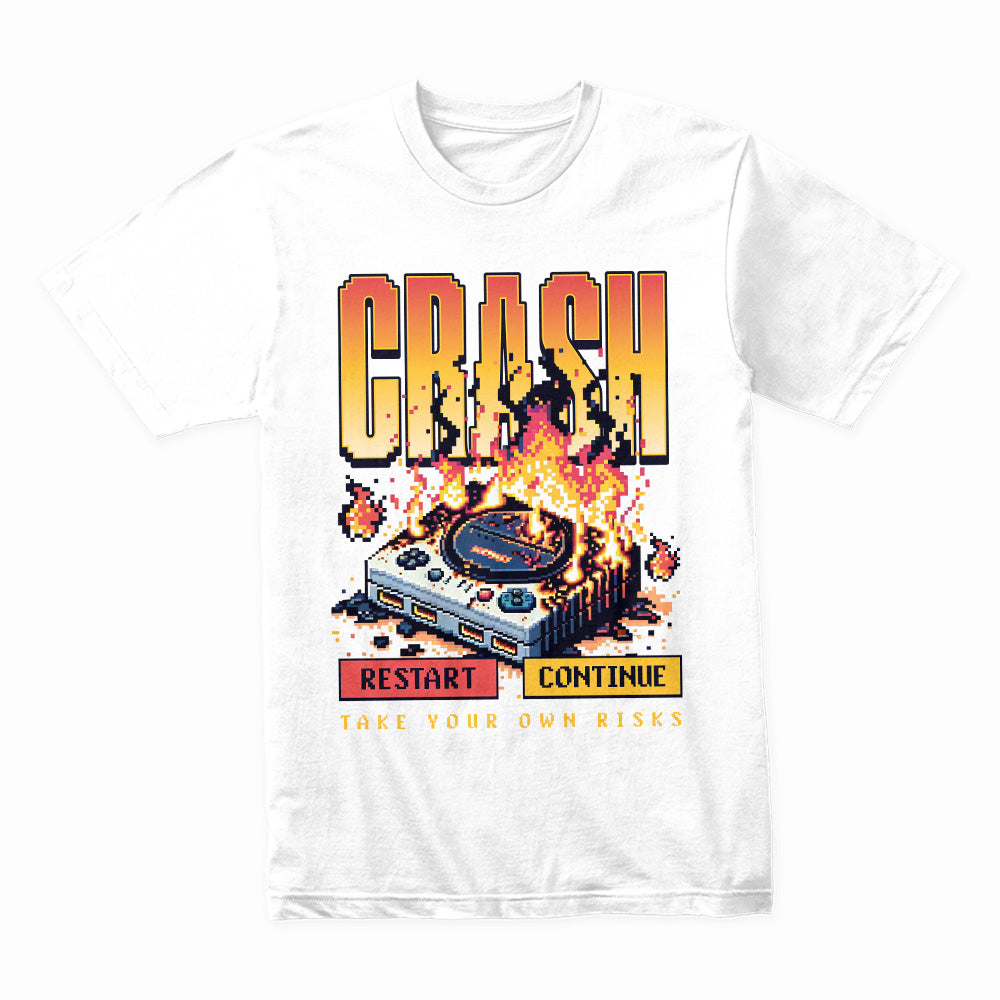 "CRASH – Retro Gaming Glitch Pixel Art T-Shirt"