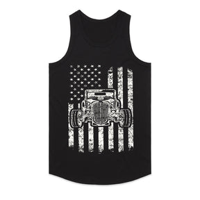🇺🇸 Vintage USA Flag Hot Rod T-Shirt – Classic American Muscle Car Pride!