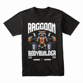 Raccoon Bodybuilder Gym Tee – Funny Fitness & Powerlifting Workout Shirt