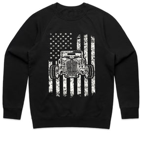 🇺🇸 Vintage USA Flag Hot Rod T-Shirt – Classic American Muscle Car Pride!