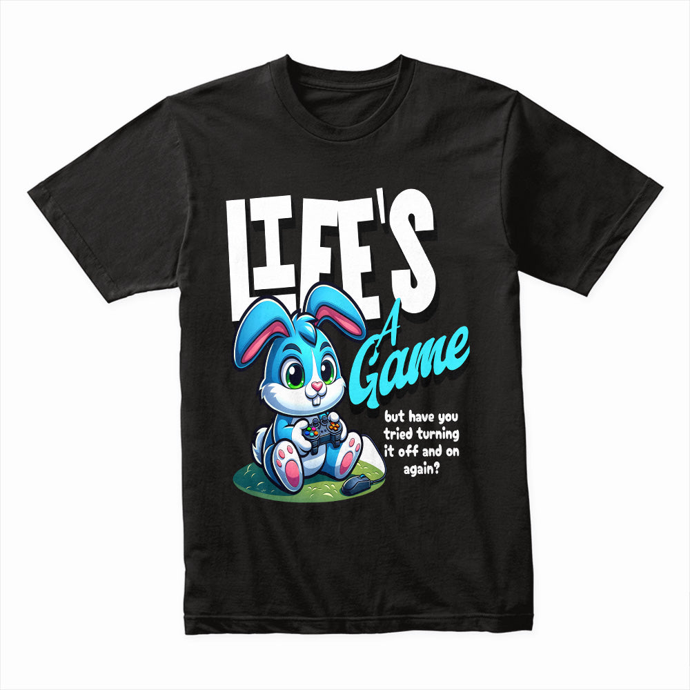 "Life’s A Game – Funny Gamer Bunny Graphic T-Shirt"