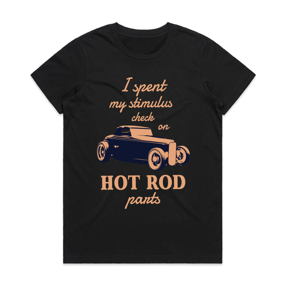 "I Spent My Stimulus Check on Hot Rod Parts" T-Shirt – Funny Classic Car Enthusiast Tee