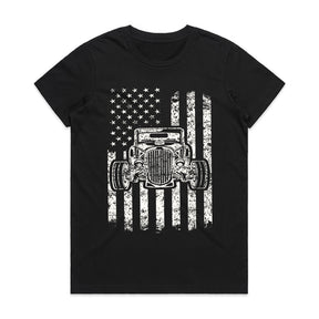 🇺🇸 Vintage USA Flag Hot Rod T-Shirt – Classic American Muscle Car Pride!