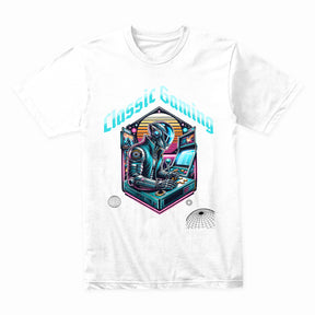"Classic Gaming Cyberpunk T-Shirt – Futuristic Retro Arcade Design"