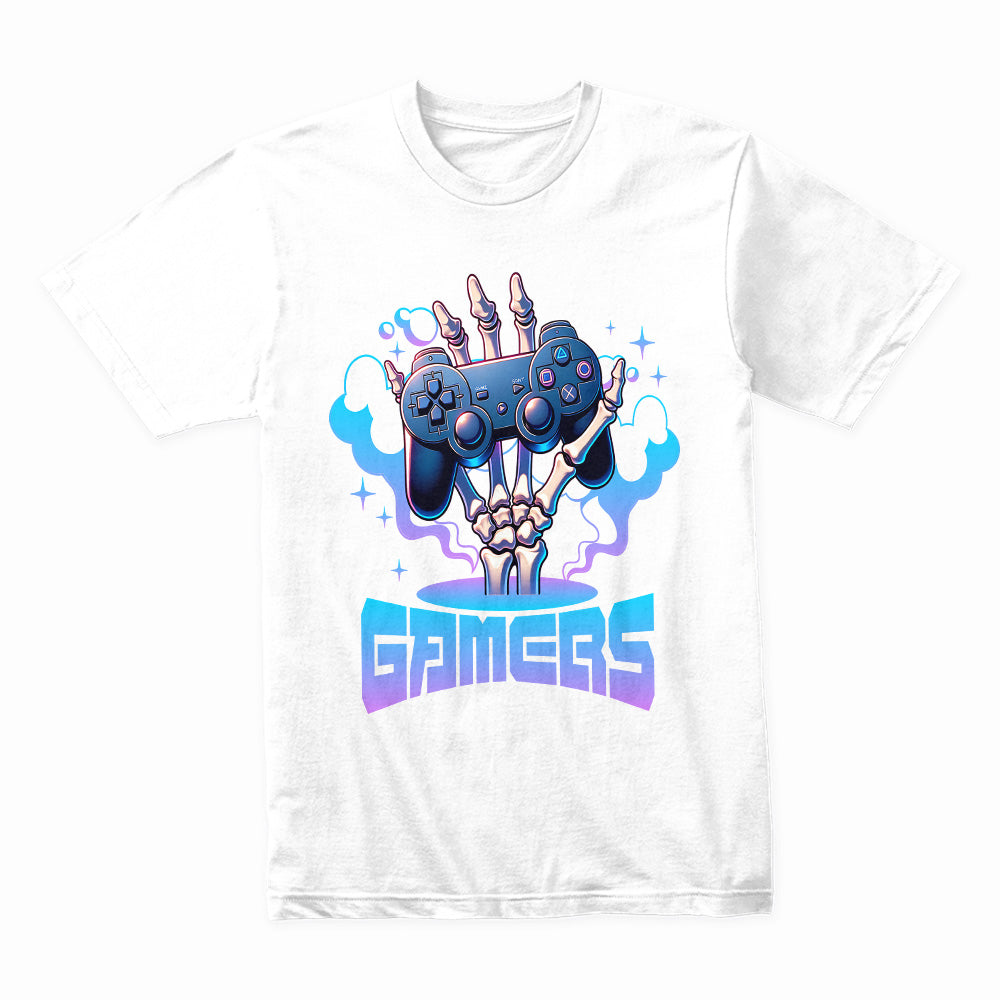 "Gamers Don’t Die, They Respawn – Skeleton Hand Gaming T-Shirt"