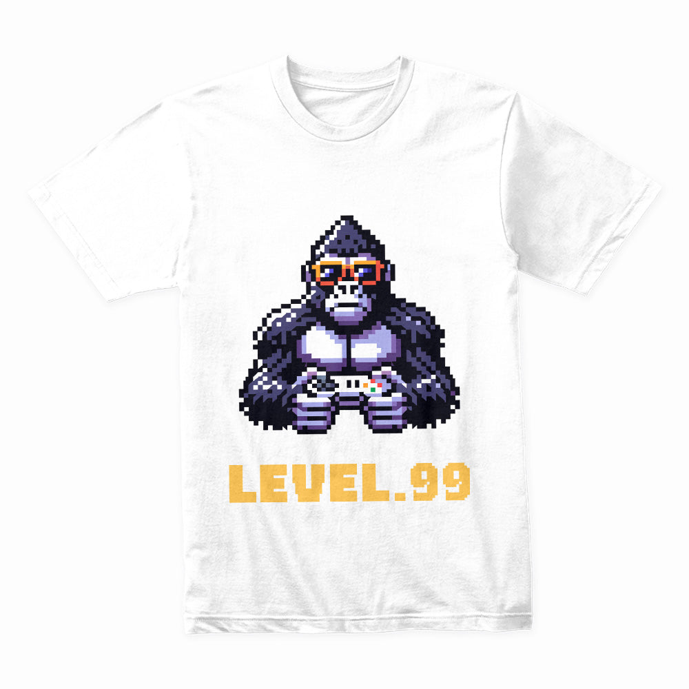 "Level 99 Gamer Gorilla – Pixel Art Retro Gaming T-Shirt"