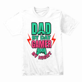 "Dad by Day, Gamer by Night – Funny Gaming T-Shirt for Gamer Dads"