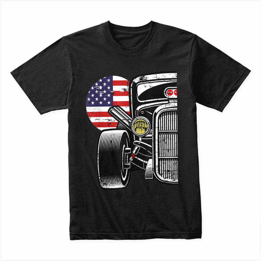 🇺🇸 Vintage Hot Rod T-Shirt – Classic American Flag Muscle Car Enthusiast Tee