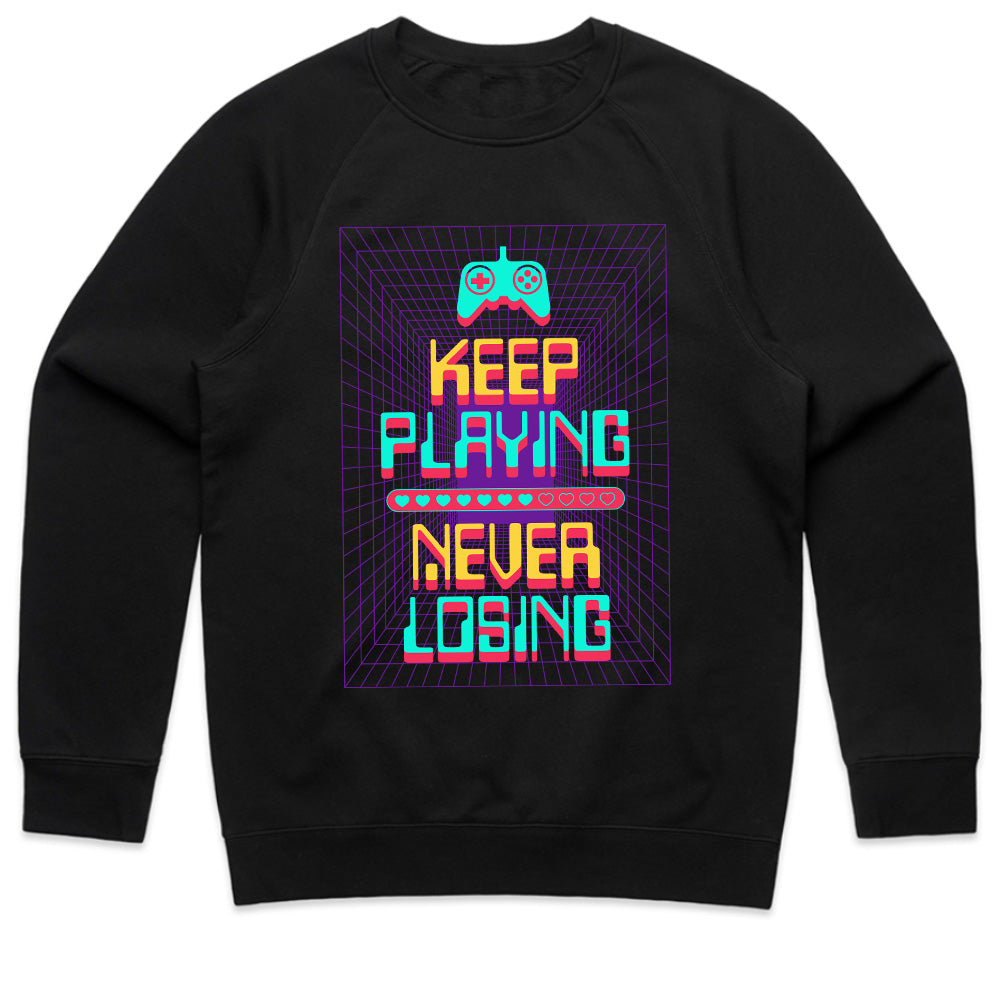 "Keep Playing, Never Losing" Cyber Neon Gaming T-Shirt
