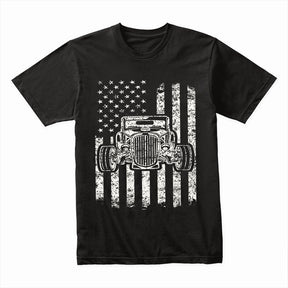 🇺🇸 Vintage USA Flag Hot Rod T-Shirt – Classic American Muscle Car Pride!