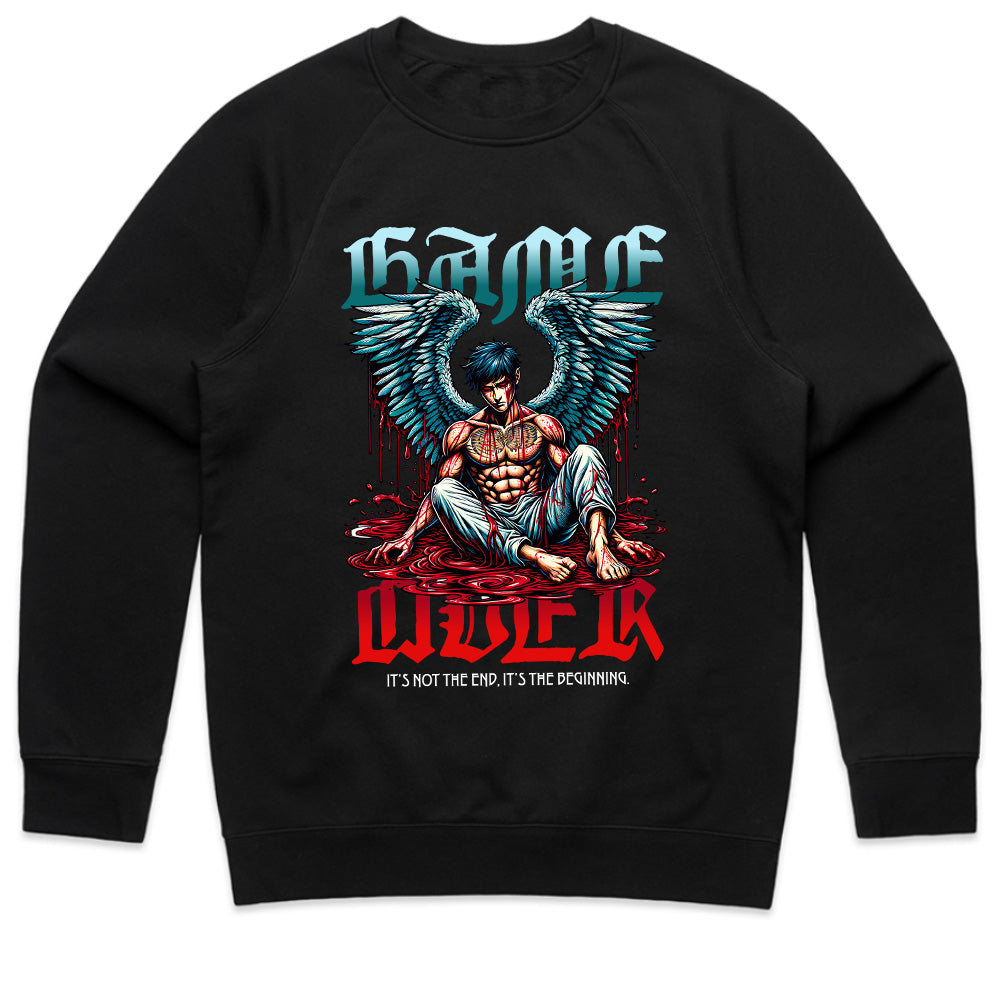 "Game Over – Angel Warrior Gaming T-Shirt with Dark Fantasy Art"