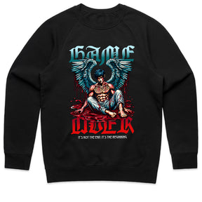 "Game Over – Angel Warrior Gaming T-Shirt with Dark Fantasy Art"