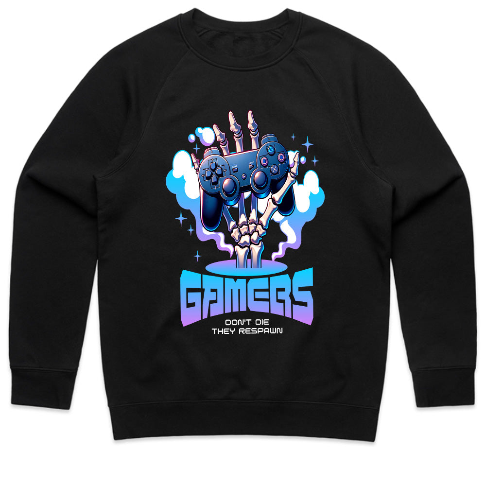 "Gamers Don’t Die, They Respawn – Skeleton Hand Gaming T-Shirt"