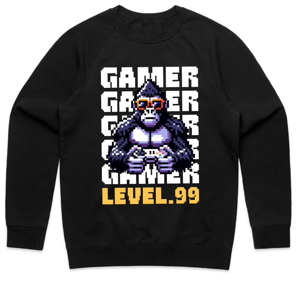 "Level 99 Gamer Gorilla – Pixel Art Retro Gaming T-Shirt"