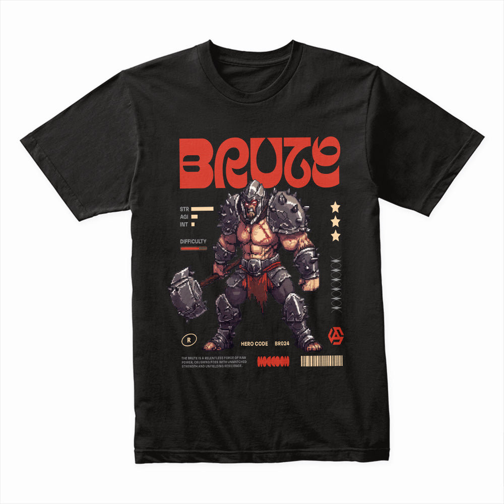 "BRUTE – Retro Pixel Warrior Gaming T-Shirt"