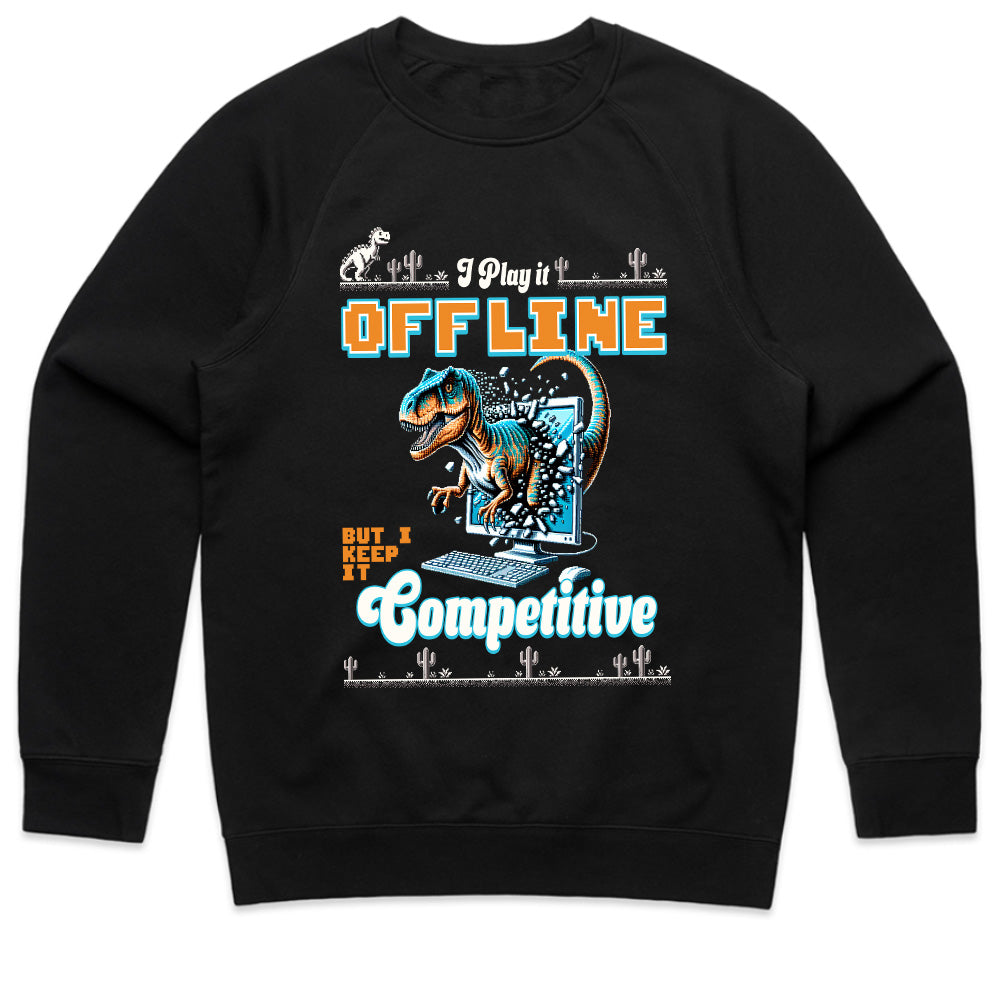 "I Play It Offline, But I Keep It Competitive" Dinosaur Gamer T-Shirt