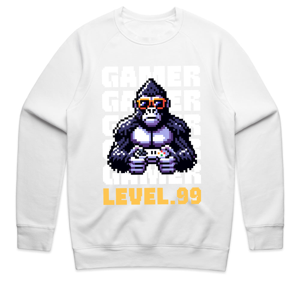 "Level 99 Gamer Gorilla – Pixel Art Retro Gaming T-Shirt"