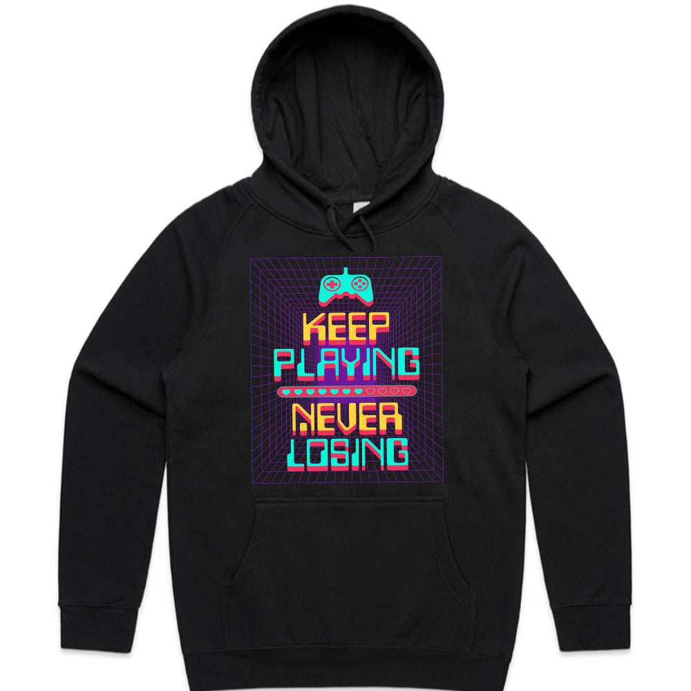 "Keep Playing, Never Losing" Cyber Neon Gaming T-Shirt
